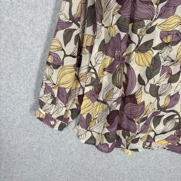 H&M Blouse Womens 22 Purple Yellow Floral Popover Crinkle Textured Career Church - Picture 10 of 12